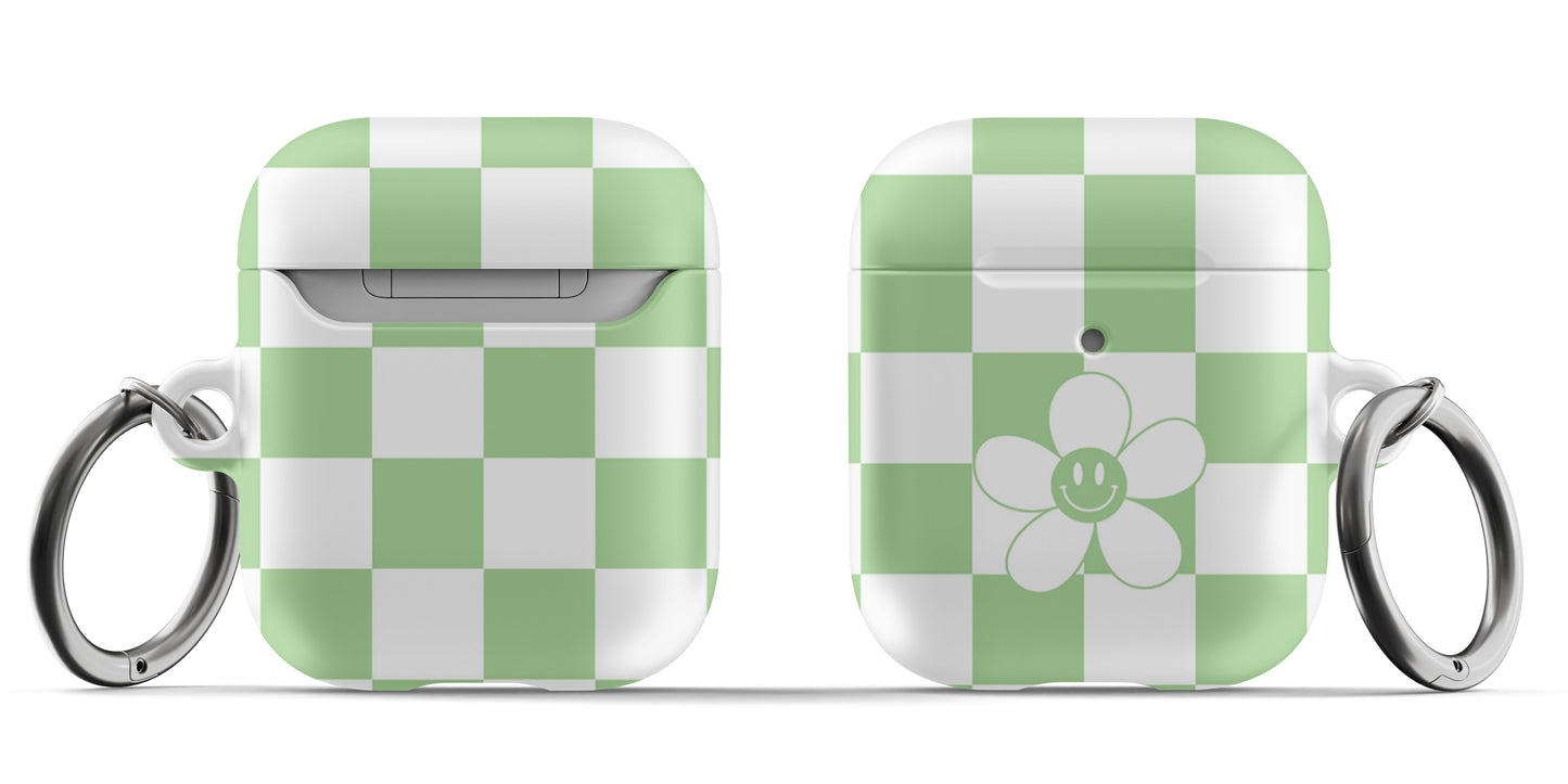 Green Checkers Happy Flower Airpod Case - daziecases