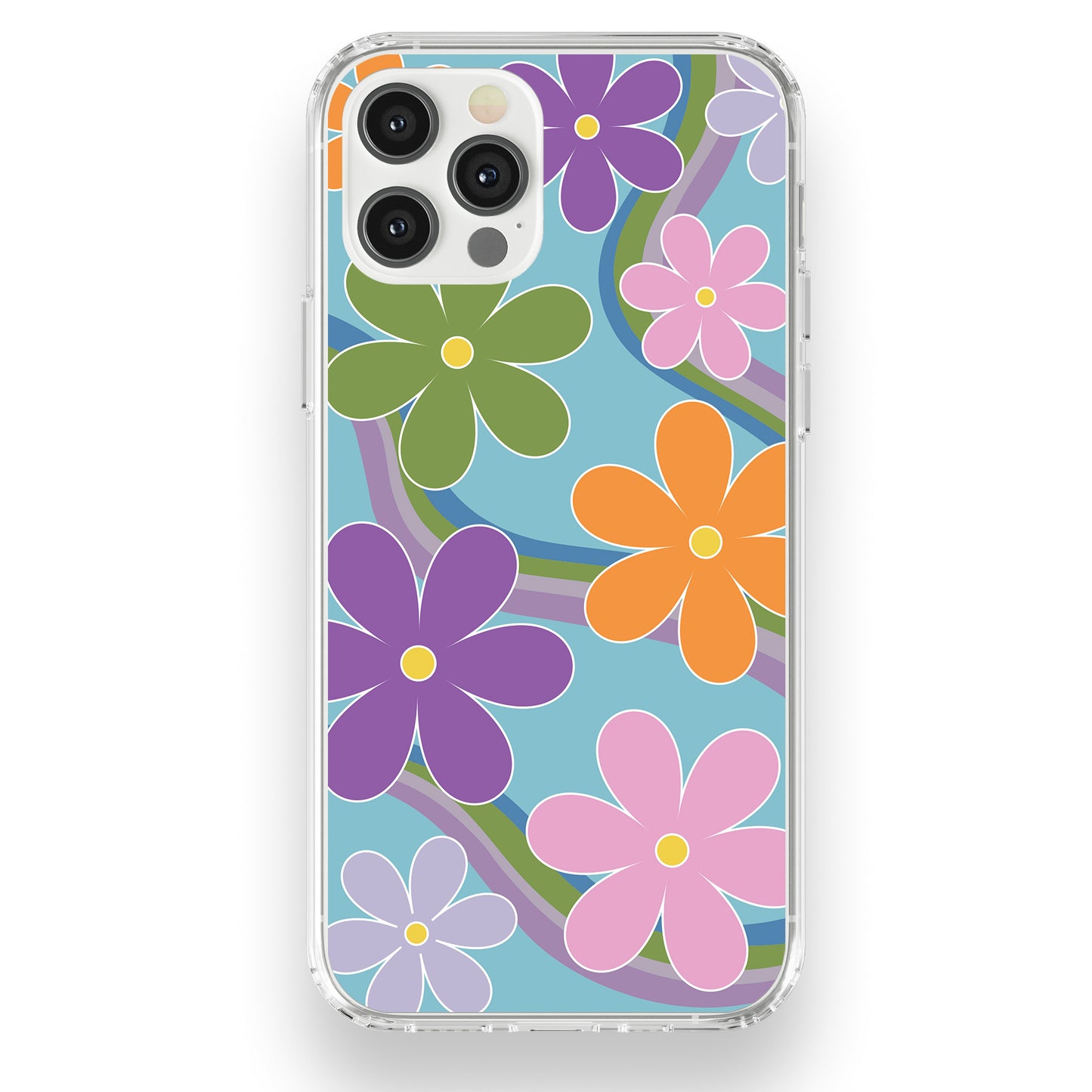 Blue Retro Flowers - Clear - daziecases