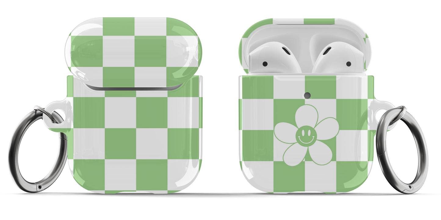 Green Checkers Happy Flower Airpod Case - daziecases