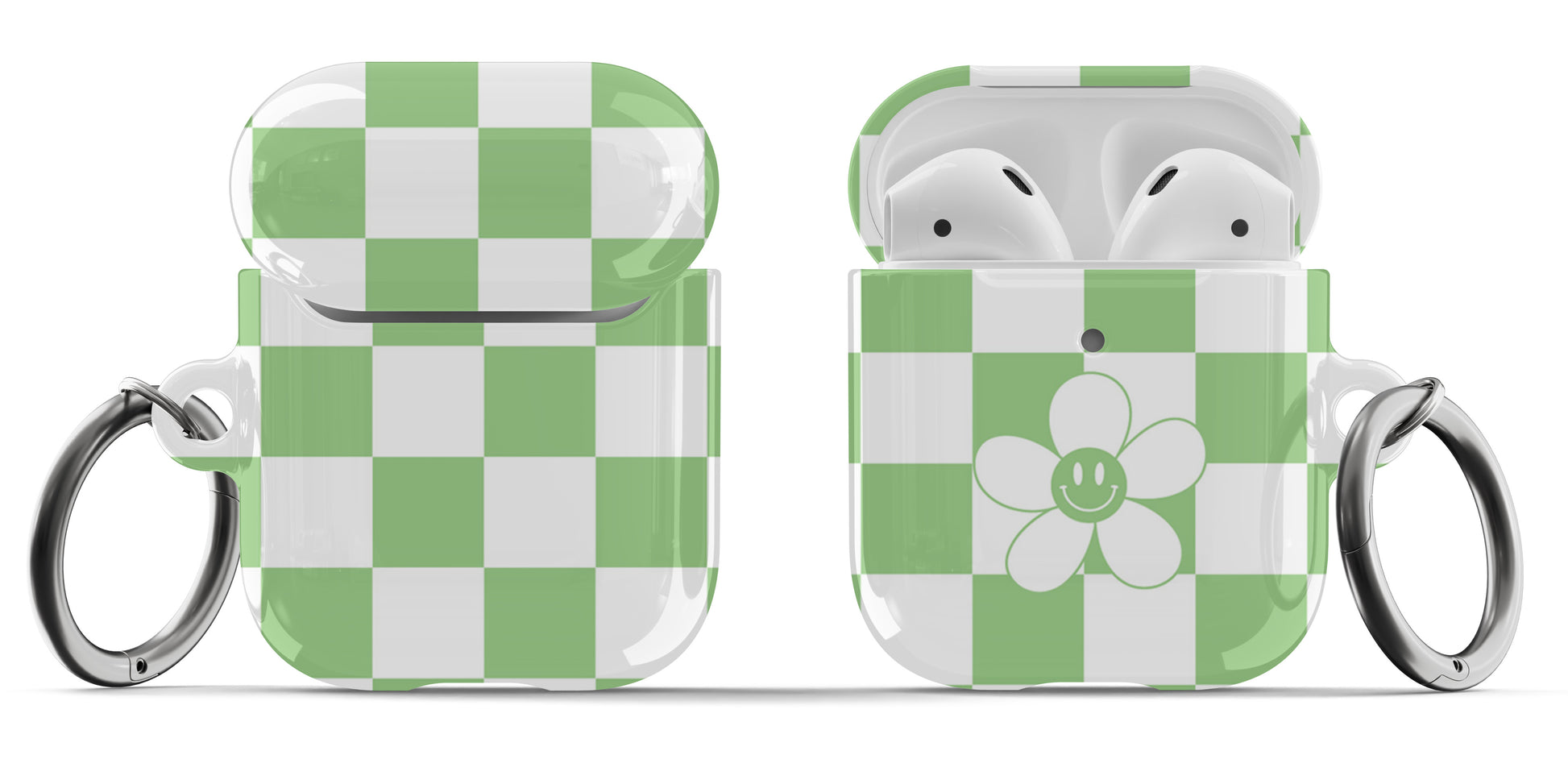 Green Checkers Happy Flower Airpod Case - daziecases